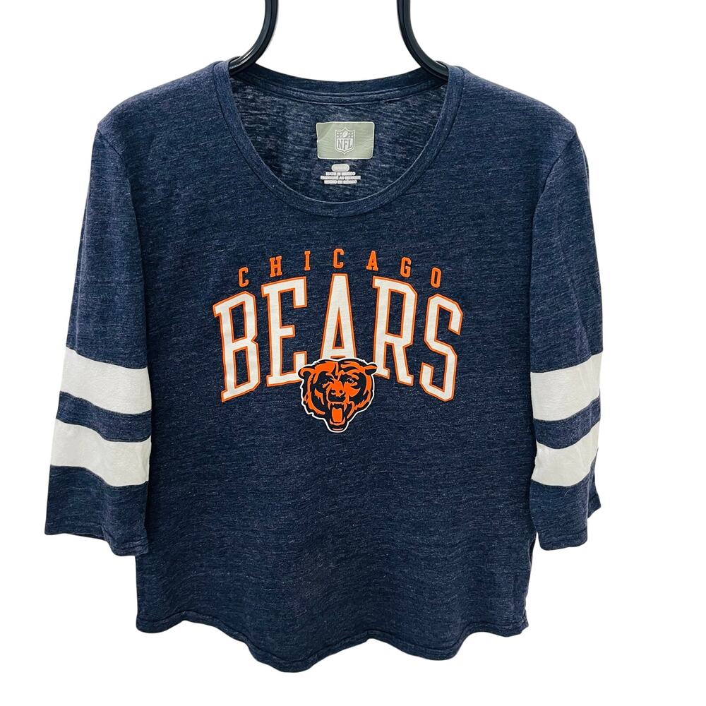 NFL Team Apparel Chicago Bears Womens Medium T Shirt Navy 3/4 Sleeve Striped